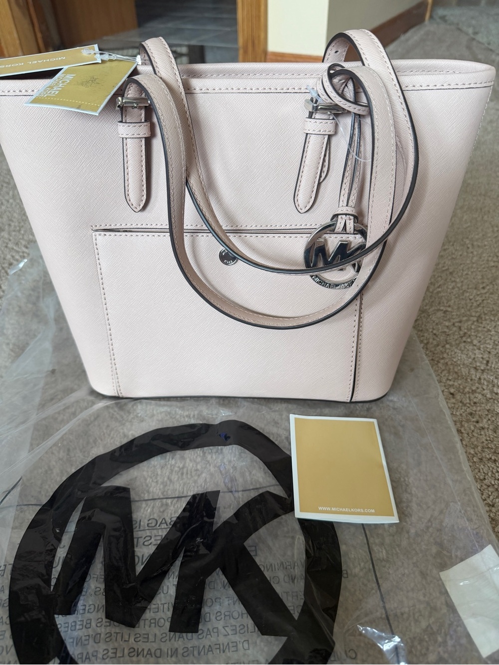 NWT Michael Kors Blush Saffiano Leather Tote with MK Charm